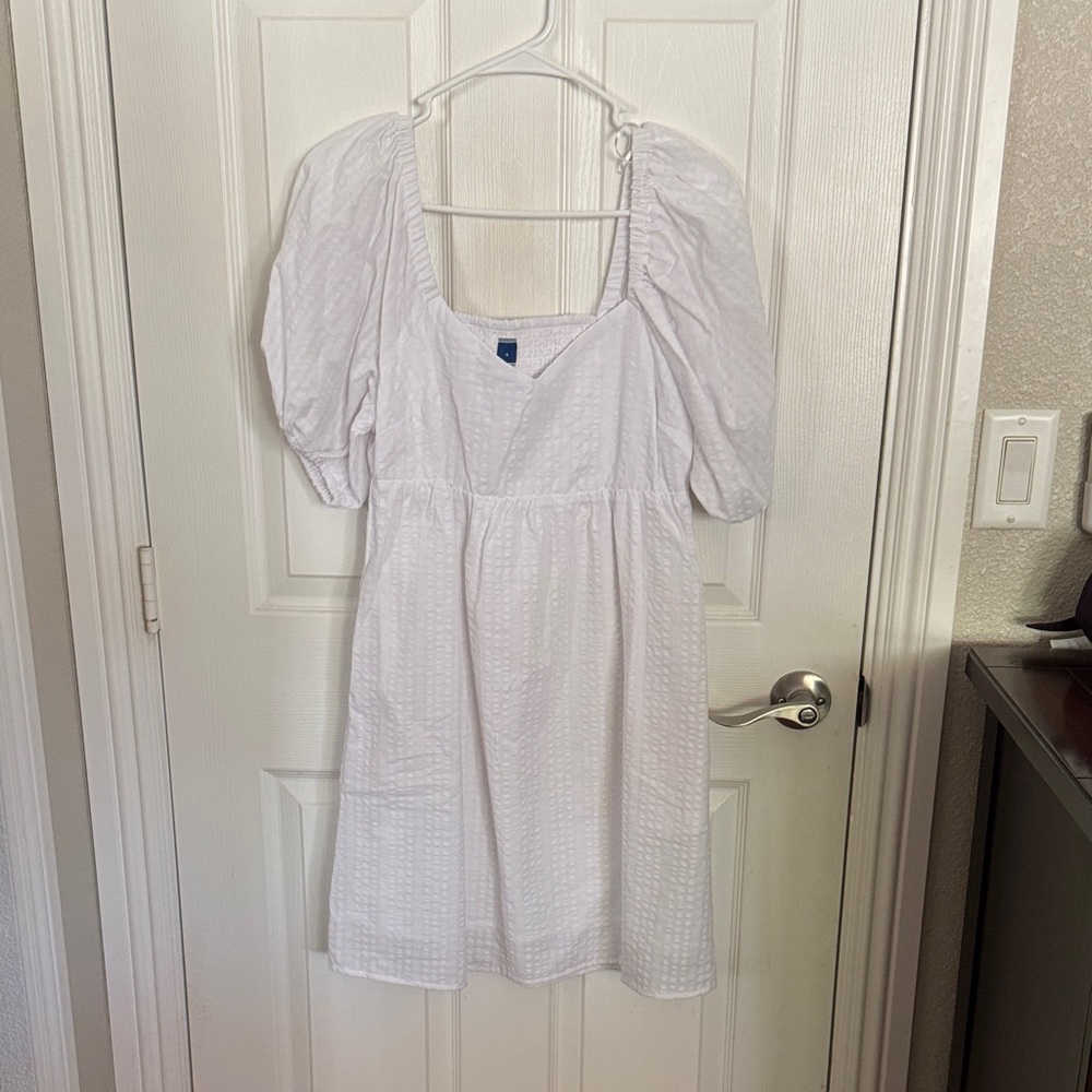 Old Navy White Textured Puff-Sleeve Mini Dress